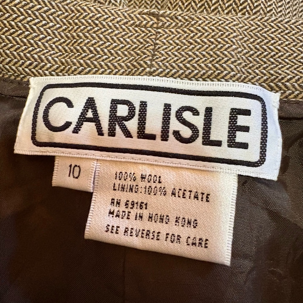 Women's Vintage Carlisle 100% Wool Golden Tan/Brown Herringbone Pants. Size 10 - Picture 3 of 14